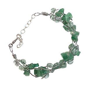 Handmade Sterling Silver Wire Wrap Bracelet Aquamarine Chip & Rock Crystal OOAK